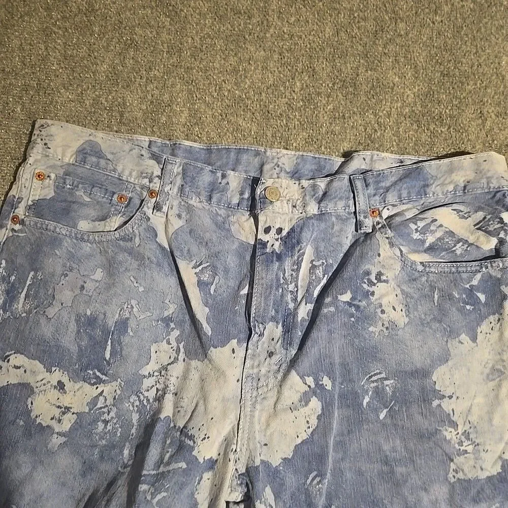 Levis 511 Denim Shorts Mens 40 Blue Bleached Tie-Dye Stretch Cut-Offs